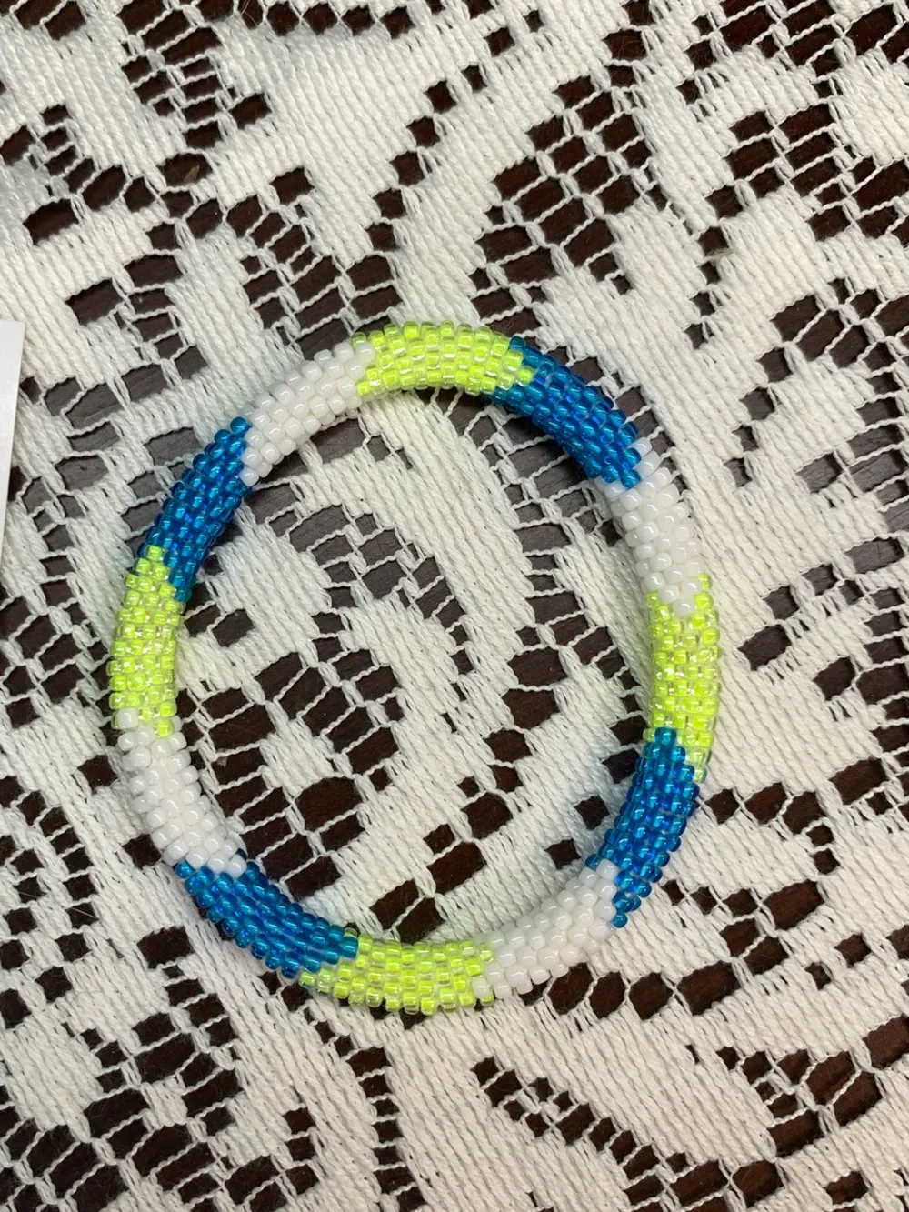 Artisan Blue & Neon Yellow Handmade Beaded Bracelet set